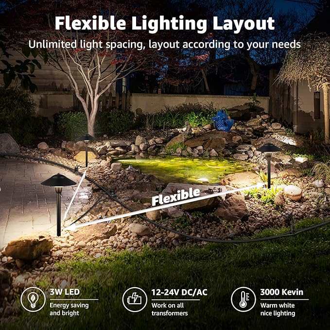 SUNVIE All-in-One LED Pathway Lighting Kit 8-Pack Low Voltage Landscape Lights with Transformer and 100FT 16/2 AWG Wire 3000K Waterproof Landscape Lighting with Connectors for Walkway Garden Yard