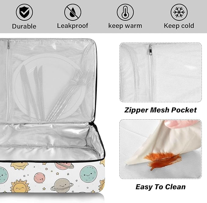 Casserole Carrier Adorable Cartoon Pattern PlanetsInsulated Casserole Carrier for Hot or Cold Food Thermal Lunch Tote for Potluck Parties Picnic Beach Fits 9 x 13 Inches Baking Dish