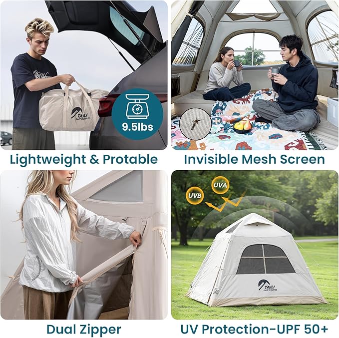 TAILI Inflatable Blow Up Tent for Camping with Hand Pump for 3/4/6 Person Easy Setup Outdoor Inflatable Oxford Waterproof Air Tent House for Family Camping Adult