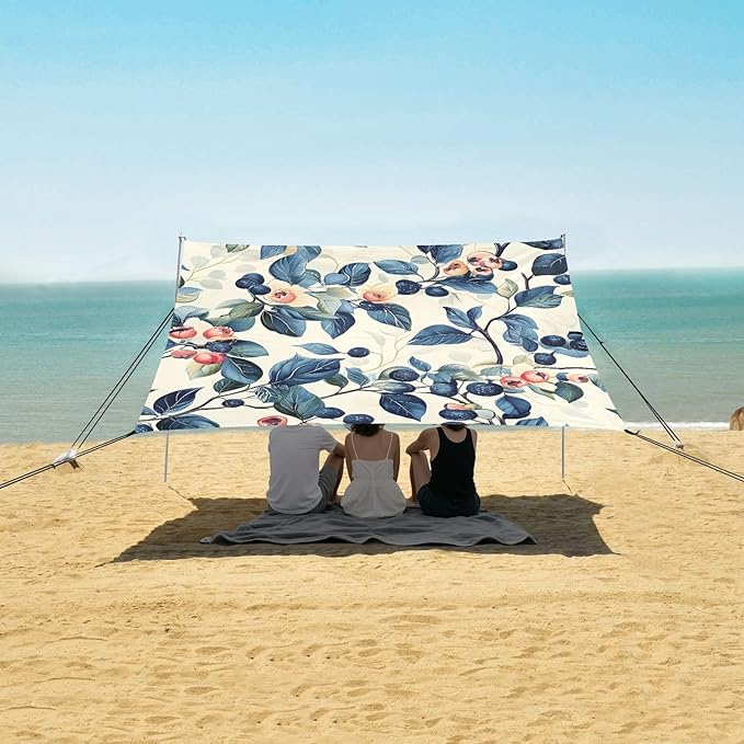 Beach Tent Sun Shelter Blueberry Flowers Lightweight &amp Easy Setup Beach Shade Canopy for Camping Fishing