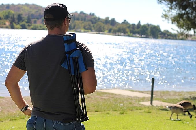 Preferred Nation Tripod Stool seat with backrest. Collapsible Lightweight and Portable with Built in Shoulder Carry Strap (Set of 2) (Blue)