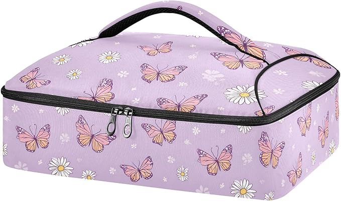 Casserole Carrier Cute Pattern Purple ButterflyInsulated Casserole Carrier for Hot or Cold Food Thermal Lunch Tote for Potluck Parties Picnic Beach Fits 9 x 13 Inches Baking Dish