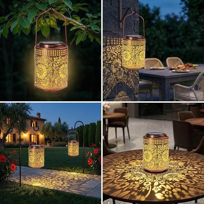 Sunflower Solar Lanterns Outdoor Waterproof Hanging Solar Lights Sunflower Gifts for Women Men Mom Metal Decorative LED Lanterns for Yard Patio Lawn Pathway Landscape Garden Decor
