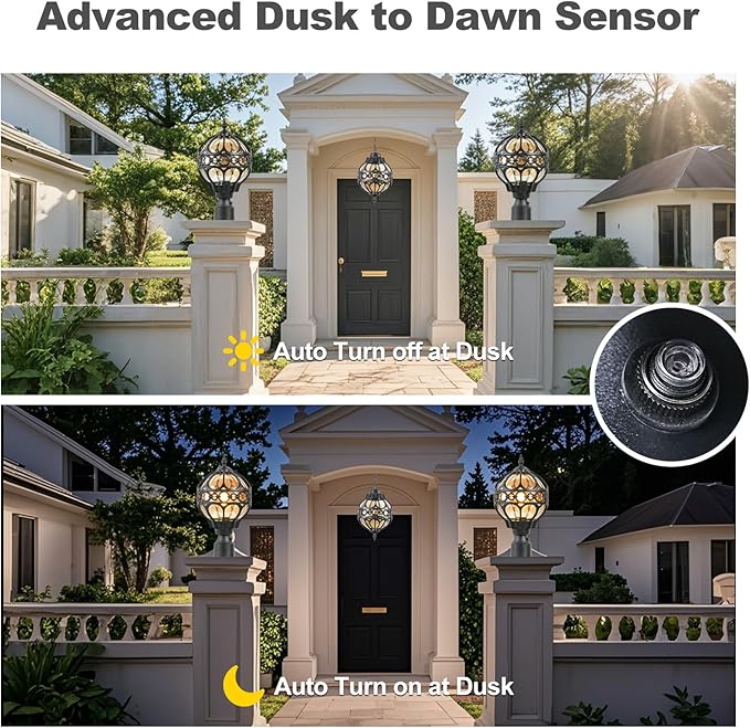 2 Pack Dusk to Dawn Outdoor Globe Post Light Fixtures 13.4 Black Anti-Rust Aluminum Lamp Post Lighting for Patio Garden Driveway Hardwired Post Top Lantern Pillar Light Fits Standard 3 Post