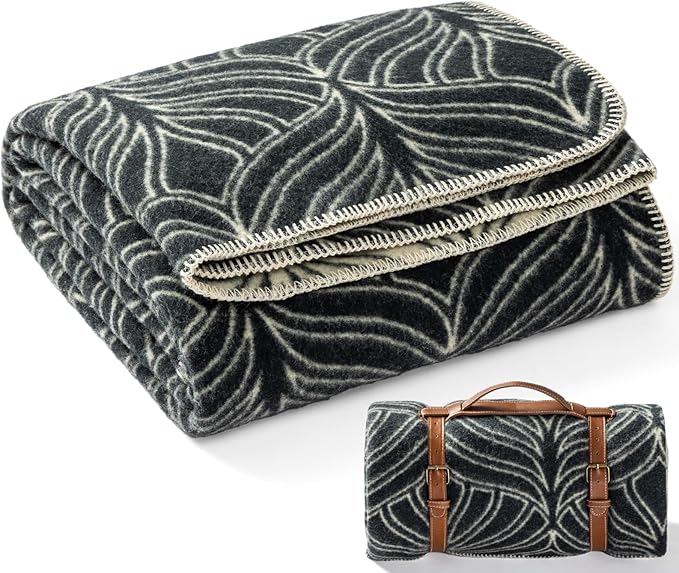 100% Wool Blanket 62 x 86 Warm Thick Washable Military Wool Blanket Great for Camping Outdoors Sporting Events Survival Kits Leaf
