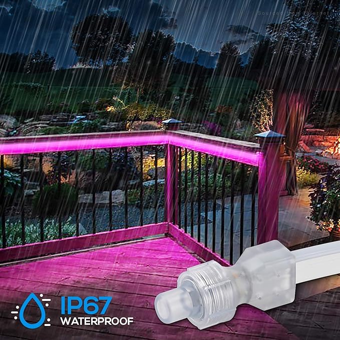 TORCHSTAR Premium 50ft LED Neon Rope Lights Easter &amp Spring Decoration Outdoor IP67 Waterproof 120V UL Plug ETL Listed Connectable Neon Light Strip for Shop Sign Max 3 Sets(150FT) Pink Light