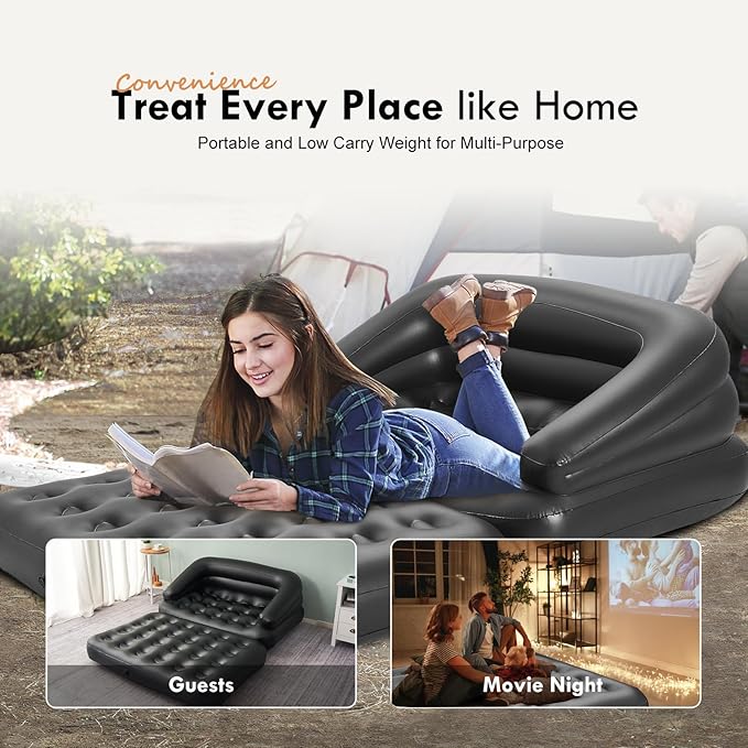 DIMAR GARDEN Inflatable Couch Blow Up MattressOutdoor Air Sofa Bed for Camping Full Size