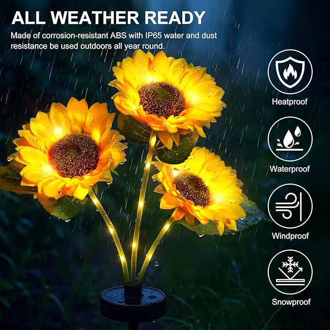 Upgraded Solar Sunflower Lights 4-Pack Solar Garden Lights with Bigger Round Panel 40-Hour Runtime for Indoor &amp Outdoor Decor Waterproof for Patio Yard Garden