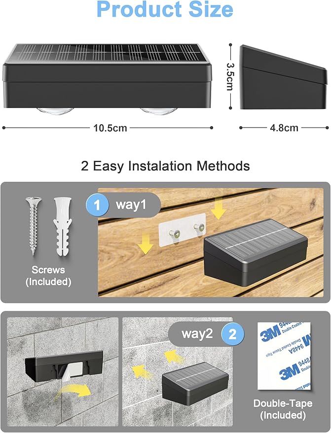 Solar Fence Lights with Remote Warm White Cool White and RGB Color Glow LED Outdoor Wall Lights IP65 Waterproof Solar Lights for Fence Backyard Railing and Deck Home Improvement 2 Pack