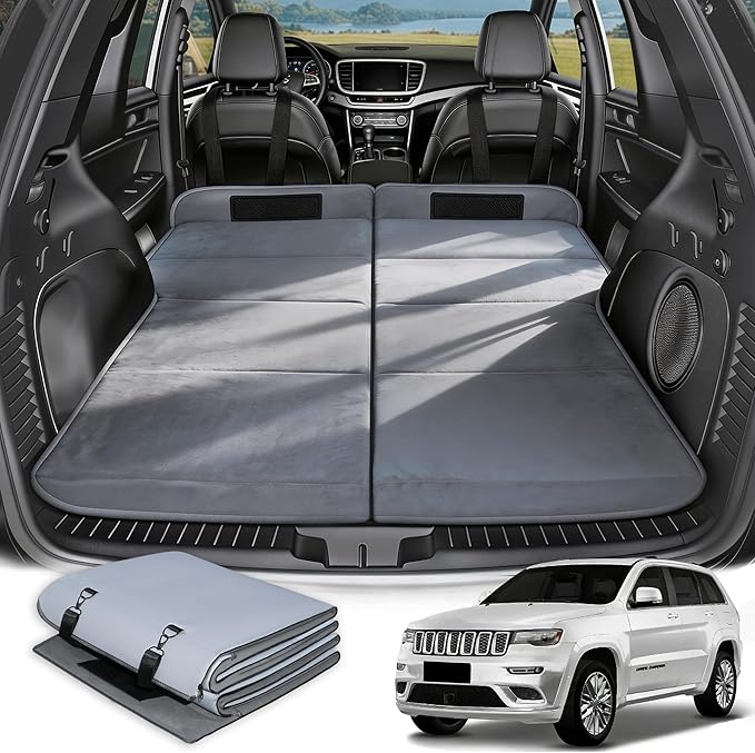 Car Bed for Jeep Grand Cherokee Foldable Non-Inflatable Memory Foam Camping Mattress Thickened Portable SUV Trunk Sleeping Pad Air Mattress Upgrade for Camping &amp Travel Essentials With Storage