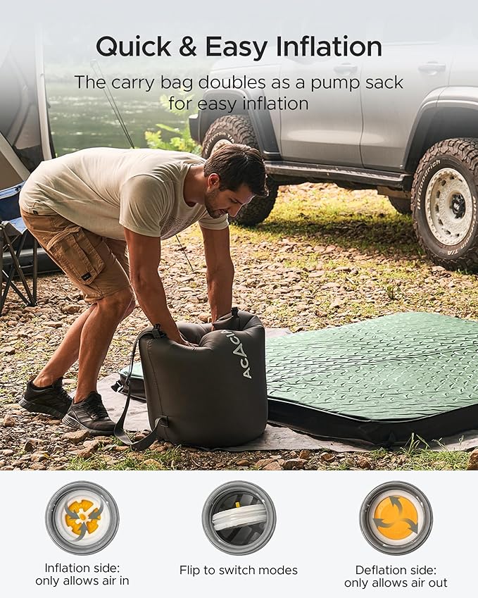 Acacia 4 Thick Self Inflating Sleeping Pad with Foam Innovative Y-Shaped Telescopic Structure Ultraportable Camping Air Mattress with Pump Sack Easy Roll Up Sleep Bed for Travel Tent Car