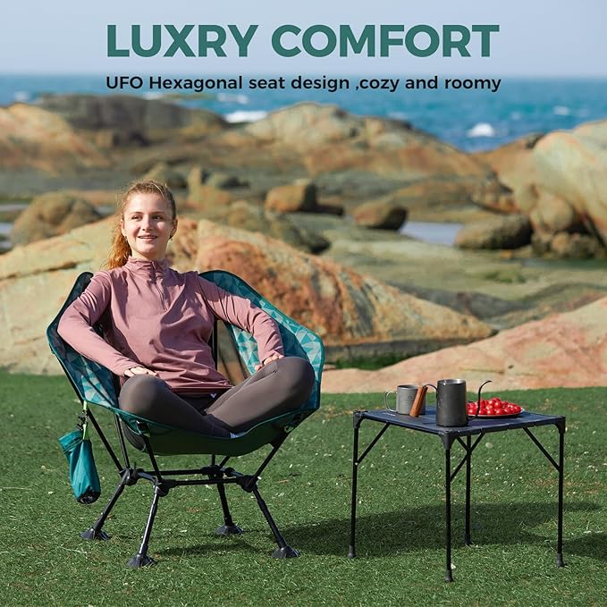 ATEPA UFO3.0 Backpacking Camping Chair Ultralight Extra Wide Comfortable Folding Chairs Heavy Duty Portable Hexagon Ergonomic Height Adjustable Seat with Anti-Sinking Feet for Hiking Outdoor