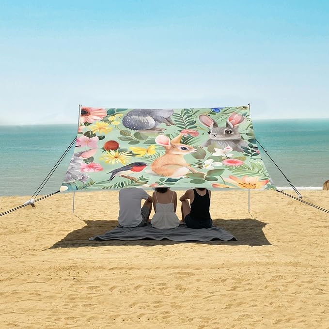 Animal Floral Wonderland Seamless Camping Sun Shelter Beach Tent Portable Beach Sun Shade Outdoor Canopy for Camping Trips Fishing Picnic