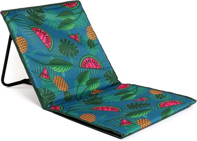 just be... Beach Sun Mat Folding Lightweight Portable Adjustable Sunbathing Recliner with Backrest Support and Valuables Pocket for Holidays Garden Camping Park and Festivals - Tropical