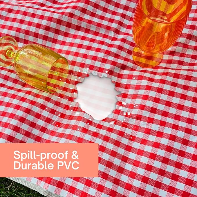 Cute Gingham Picnic Blanket Waterproof Foldable in Large 80x60in and Extra Large 80x80in Portable Compact Beach Blanket Oversized XL Outdoor Mat (Red X-Large)