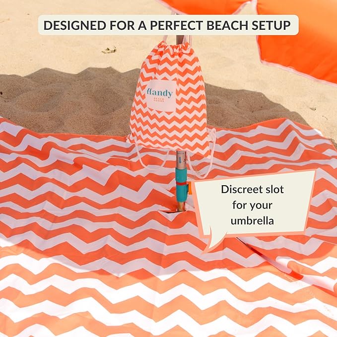 Plush Microfiber Beach Blanket Extra Large Beach Mat for 3-6 Persons Sandproof Windproof | Hole for Umbrella Corner Sand Pockets to Fight Wind (Bag for Blanket Included)
