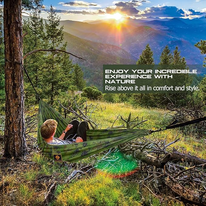 Camping Hammock Portable Hammocks with Mosquito NetLightweight Nylon Parachute Hammock with 10ft Tree StrapsCamping Gear Must Haves for TravelHikingBackpackingBeachPatio-Plaid Camouflage
