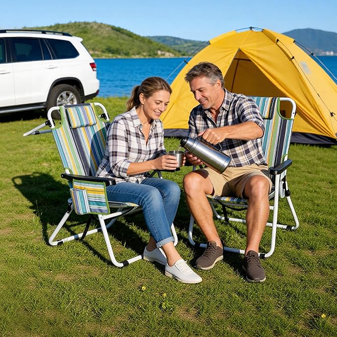 ABORON 17'' Tall Folding Beach Chair with Backpack Straps 5-Position Reclining Lounge Chair Heavy Duty 600D Oxford Fabric Insulated Cooler Bag &amp Side Pocket for Outdoor Camping Poolside