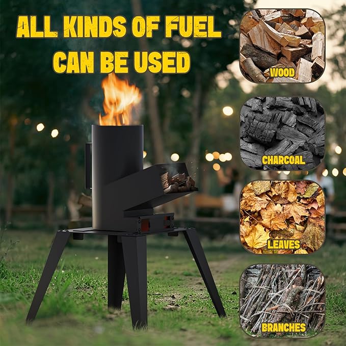 3-in-1 Camp Rocket Stove Kit with BBQ Grate Griddle Pot Rack Portable Wood Burning Stove with Detachable Stand Camping Gear for Outdoor Cooking Patio Barbecue RV Tailgating GS345