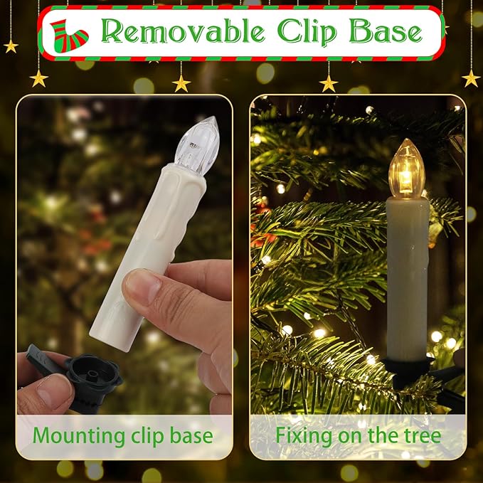 EuroFone Christmas Tree Candles 30pcs LED Flameless Flickering Battery Taper Candles with Removable Clipsfor Home Party Indoor Outdoor Xmas Trees Deco