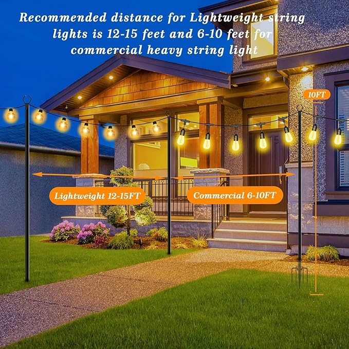 4 Pack String Light Poles10 Ft Light Poles for Outside String LightsOutdoor Lights Pole with ForkMetal Poles Stand for Patio Deck Backyard (10FT 4 Pack)
