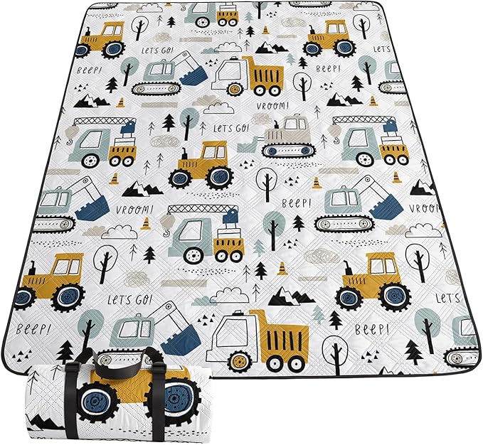 Outdoor Picnic Blanket Portable Ultrasonic Waterproof Picnic Mat Truck Excavator Printed Camping Beach Mat for Sand and Wet Grass Hiking (Truck Excavator L)