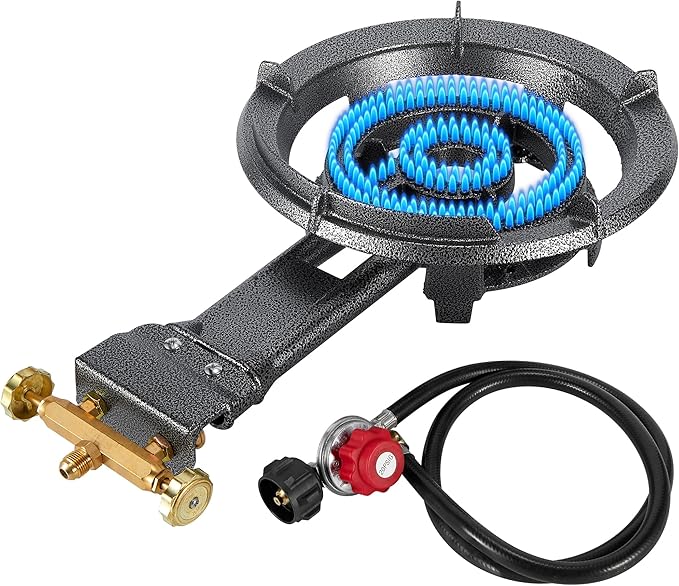 Bestfire 13 Single Propane Burner Stove 90000 BTU Cast Iron Portable Outdoor Burner with 0-20 PSI Adjustable Regulator and 4ft Hose Perfect for Outdoor Wok Cooking