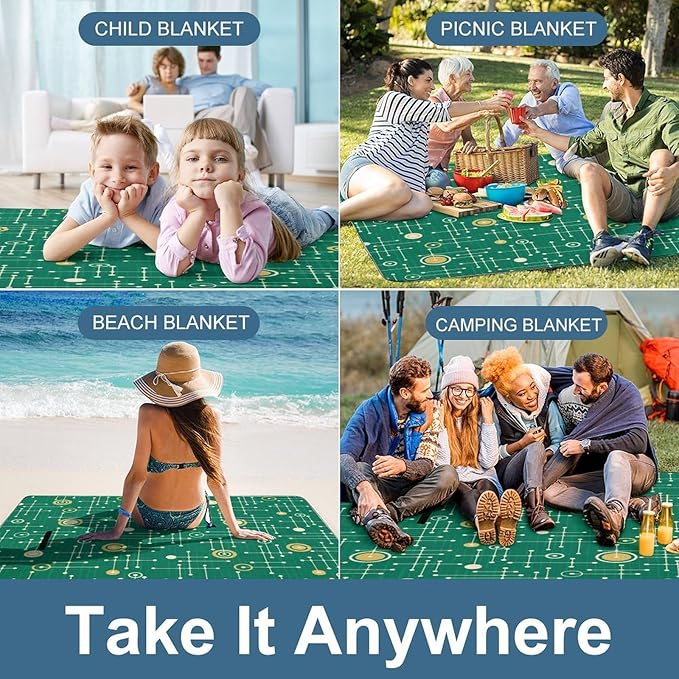 Colorful Retro Mid Century Modern Atomic Pattern Waterproof Outdoor Picnic Blanket Sandproof Beach Mat for Camping Hiking Grass Travelling