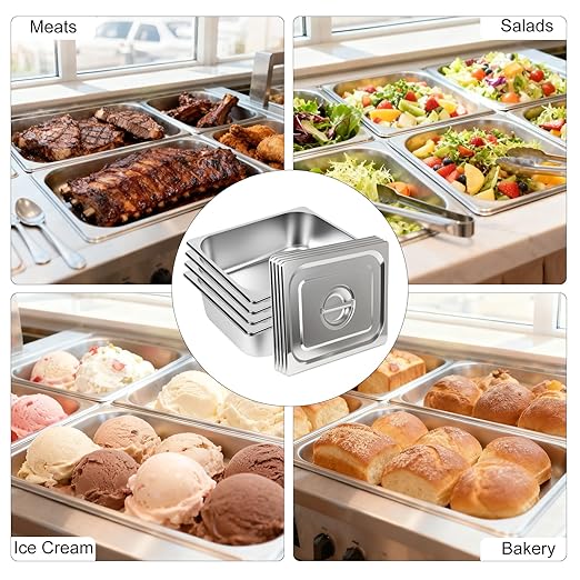 4 Pack 1/2 Half Size Hotel Pans 4 Inch Deep with Lids Stainless Steel Steam Table Pan Half Size with Lids Commercial Food Pans for Hotel Home Restaurant Catering Buffet Pan