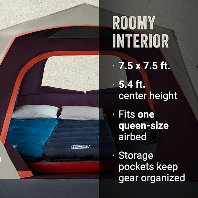 Coleman Skylodge Instant Tent with Rainfly 4/6/8 Person Family Tent Sets Up in a Minute Includes Pre-Attached Poles &amp Carry Bag Made of PFAS-Free Materials