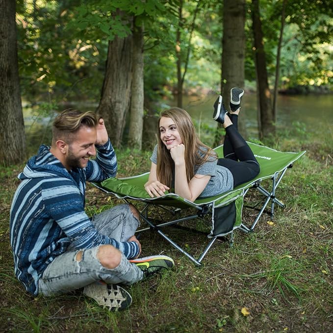 Alpcour Folding Camping Cot – Deluxe Collapsible Single Person Bed in a Bag w/Pillow for Indoor &amp Outdoor Use – Ultra Lightweight Comfortable Heavy Duty Design Holds Adults &amp Kids Up to 300