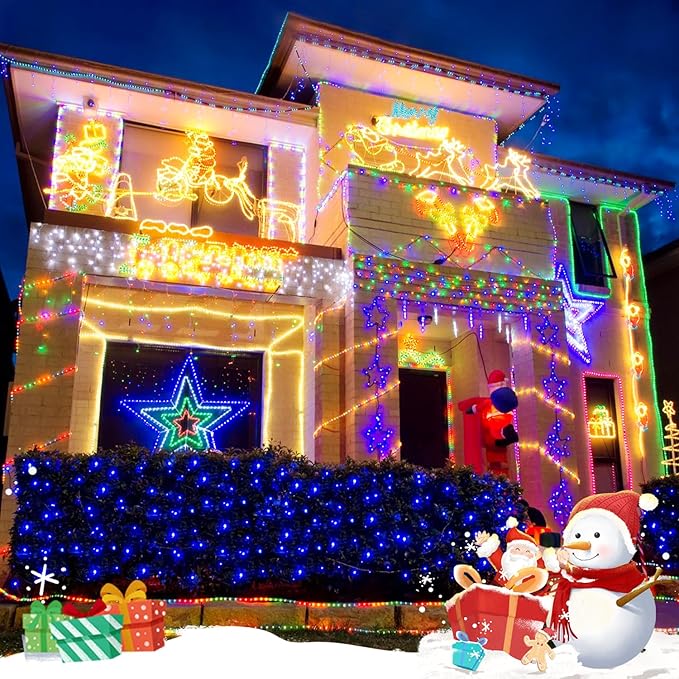 JMEXSUSS 200 LED Blue Christmas Net Lights 9.8ft x 6.6ft Connectable Christmas Bush Lights with Remote 8 Modes Plug in Net Light Outdoor Mesh Light Waterproof for Tree Yard Fence Decoration