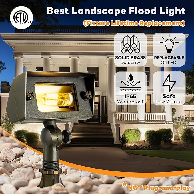 Gardenreet Solid Brass Flood Light - Landscape Low Voltage LED Wall Wash Light 12V Outdoor Hardwired IP65 Waterproof Bronze Angle Adjustable Lighting for Garden Tree Yard Wall Without G4 Bulb