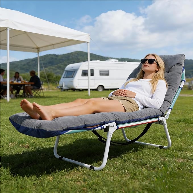 LILYPELLE Portable Folding Camping Cot Adjustable 5-Position Face Down Folding Chaise Lounge Chairs Outdoor Portable Folding Bed Sleeping Cot for Camping Pool Beach Patio