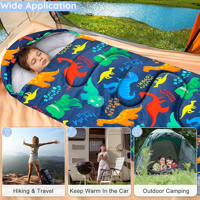FIOBEE Kids Sleeping Bag for Girls Boys 3 Season Warm &amp Cool Weather Youth Camping Sleeping Bags with Backpacking Bag Waterproof for Traveling Hiking Indoor Outdoor Camping Essentials