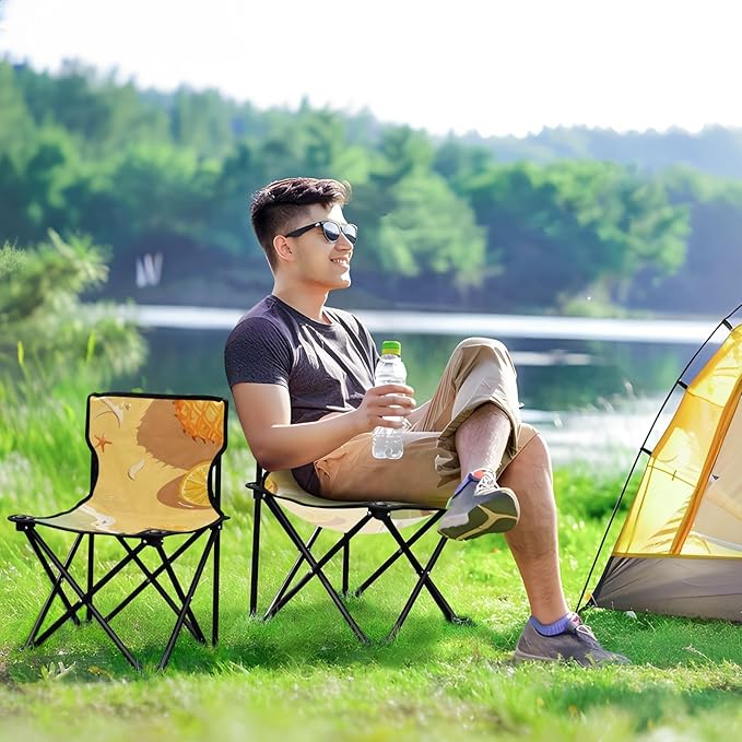 Pineapple and Beach Portable Camping Chairs Folding Chair - Durable Oxford Fabric Lightweight Iron Frame Easy Fold Design - Ideal for Outdoor Activities Camping Fishing and Travel