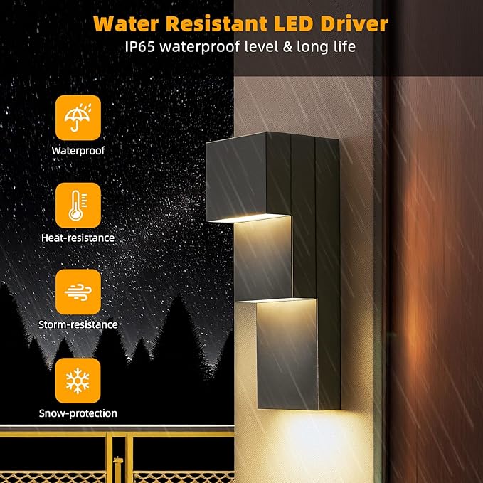 tewei Modern LED Outdoor Wall Sconce 30W Exterior Lighting Fixtures Black Outside Lights for House Integrated LED Outdoor Wall Mount Lights for Front Porch Garage Warm White 3000K 2 Pack
