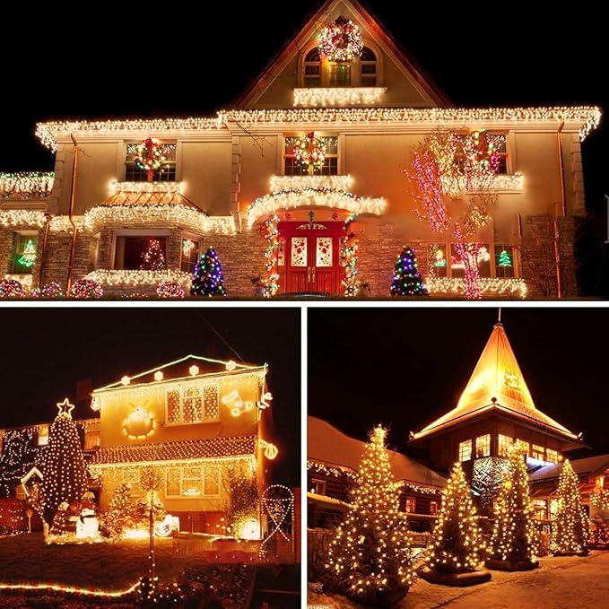 BHCLIGHT 75FT 1500 LED Cluster Christmas Lights Christmas Tree Lights Outdoor 8 Modes with Timer &amp Remote Firecrackers String Lights Waterproof for Garland Party Xmas Decorations Warm White