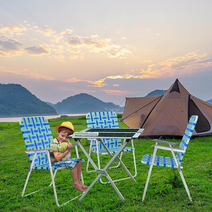 VINGLI Oversized Patio Lawn Chairs Folding 1 Piece Webbed Folding Chair Outdoor Beach Chair Portable Camping Chair for Yard Garden (Blue Oversized)