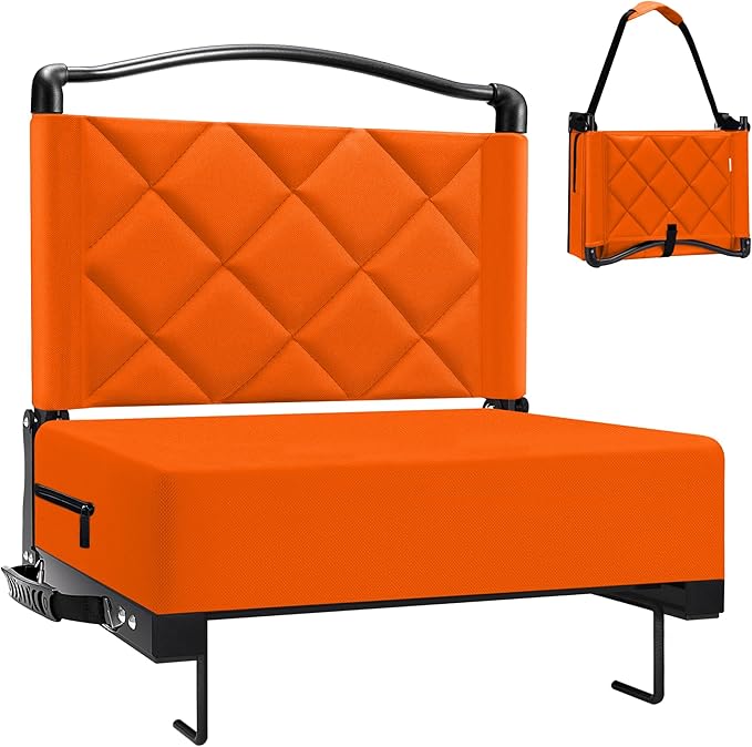 Stadium Seats with Back Support Cushion Folding Stadium Seats for Bleachers Hold up 400lbs Wide Bleacher Seat with Shoulder Strap &amp Handle Comfort for Sports Events (Orange 1pcs)