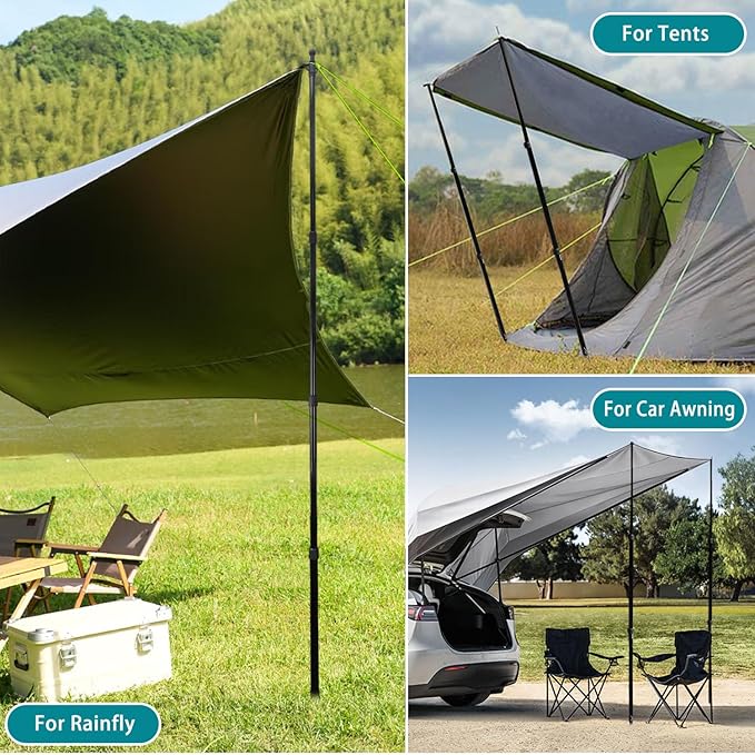 Telescoping Tarp Poles Heavy Duty 7.67ft Aluminum Tent Poles for Tarp with Rubber Cap Portable Set of 4 Adjustable Poles for Camping Awning Sun Shade Free Carry Pouch