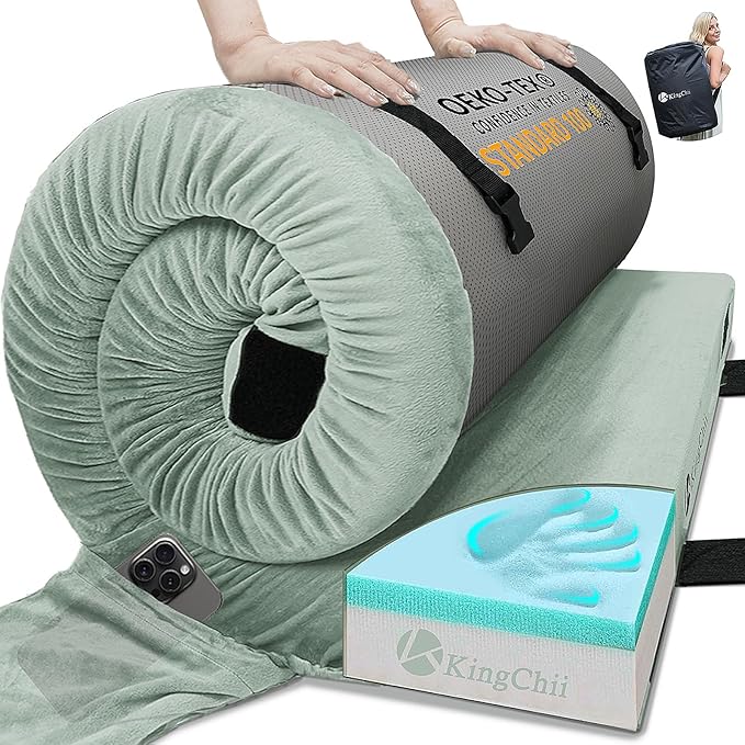 KingChii CertiPUR-US Memory Foam Camping Mattress Portable Roll Up Travel Car Camping Mattress Sleeping Pad &amp Floor Mattress Cot Mattress Guest Bed for Sleepover with Waterproof Cover &amp Trav