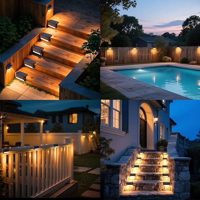 JJX Solar Lights Outdoor 20 Pack Solar Fence Lights Deck Light for Patio Outdoor Decor Fence Light Solar Powered for Stairs Step Railing and Yard (Warm White)