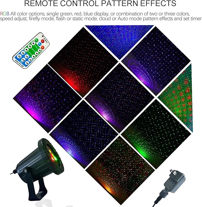 Laser Christmas Porjector Lights Waterproof Aluminum-Alloy Projector Outdoor RGB 3-Color Star Shower Laser Lights Remote Control &amp Timing Perfect for Holidays Party Garden Decor