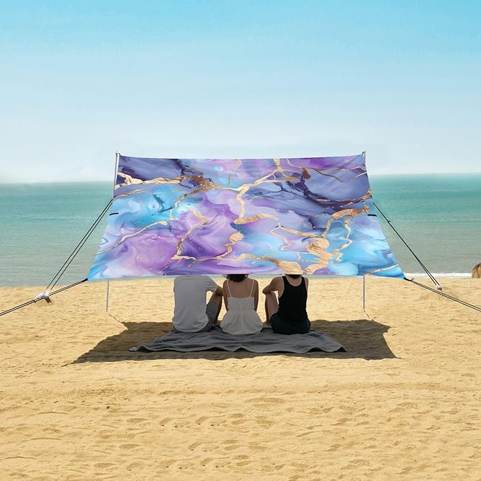 Camping Sun Shelters Marble Watercolor Blue Purple Beach Canopy 126 * 110.2in