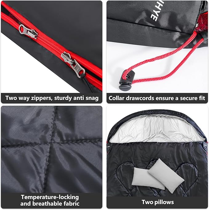ShinHye Double Sleeping Bag for Adults with 2 Pillows Camping Sleeping Bags Flannel Cotton 2 Person Sleeping Bags XXL Queen Size Sleeping Bag for Cold Weather