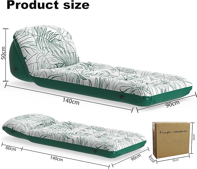 Inflatable Camping Mattress with Adjustable Backrest - Inflatable cot for Travel Sleeping Inflatable Lounge Couch for Home &amp Outdoor Relaxing - Green