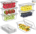 1/4 4'' 6 Pack Plastic Food Pans With Lids Clear Food Pan Commercial Stackable Polycarbonate Freezer-Safe for Fruits Vegetables Restaurant Kitchen