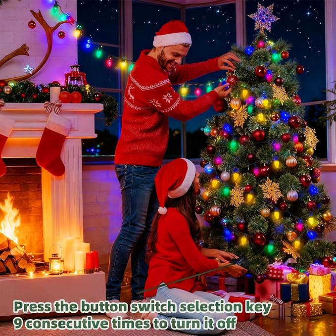 27.5FT C9 LED Christmas Lights Outdoor Battery Operated Lights with 8 Mode Remote Control 50 Twinkle Big Christmas Light for Colored Xmas Tree Light &amp Home Yard Lawn Decorations