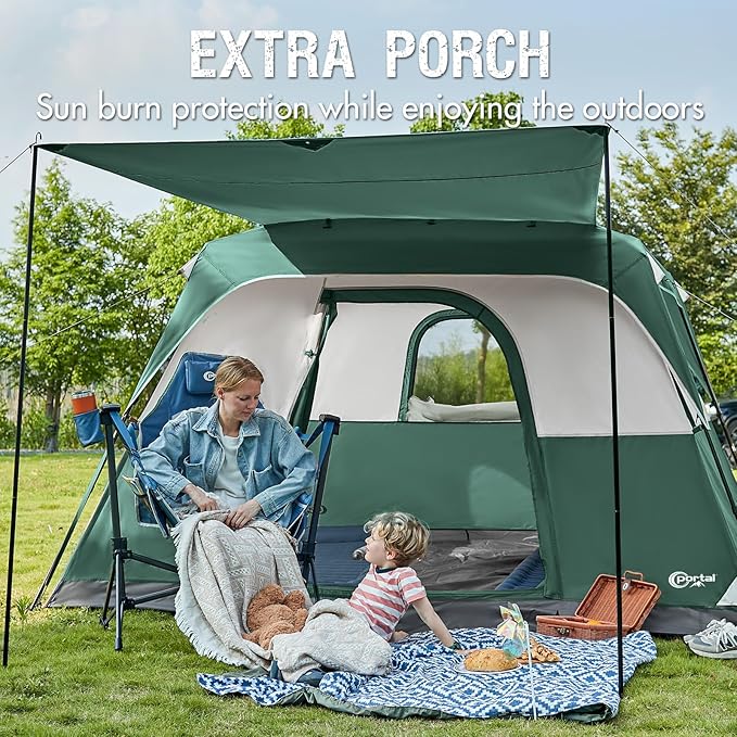 PORTAL 6 | 8 | 10 Person Family Camping Tent with Porch Big Family Camping Tent with Tall Height Good Ventilation Water Resitant Large Tent for Outdoor Camping Backyard